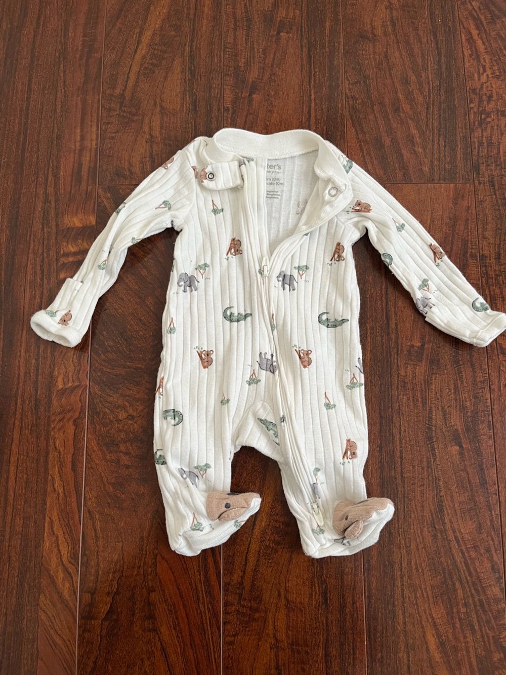 Carter's White Ribbed Newborn Bodysuit with Subtle Print